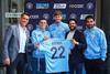 Man City Recast Channel Launch (L-R) Gavin Johnson, Media Director at City Football Group, Phil Foden, John Stones, Andy Meikle, Recast CEO, Ilkay Gundogan)