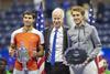 (L-R) Carlos Alcaraz (Spain); Eurosport's John McEnroe; Casper Ruud (Norway) (Getty Images)