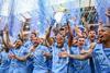 Last season’s champions Man City celebrate at Etihad Stadium on May 22nd 2022 via IMG Replay premier league football man city