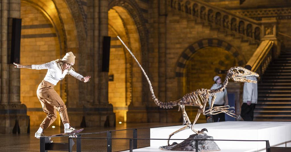 Red Bull skaters take over Natural History Museum News Broadcast