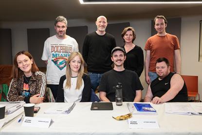 Top row - Lee Snodgrass (Cal), Fáolan Morgan (Cyril), Joanne Crawford (Nicola), Paul Mallon (Mr Lonegan) Credit PressEye-1