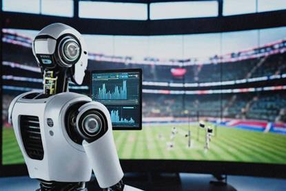 A robot generating stats during a sports events (AI generated)
