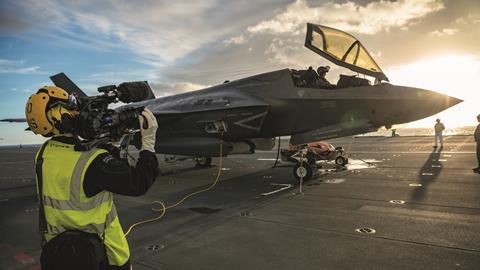 Chris Terrill filming Nathan Gray about to launch in his F35B jet fighter