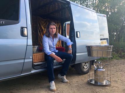 Damian Le Bas with his Ford Transit van - Romany Gypsies