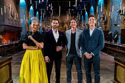 Harry Potter Wizards of Baking - Judges Carla Hall and Jozef Youssef join hosts James and Oliver Phelps in the Great Hall
