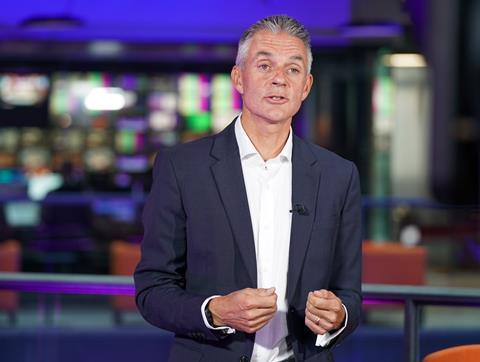 Tim Davie speaks to staff at BBC Cardiff
