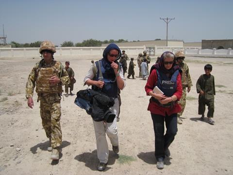 Camera operator Philippa Collins and Lindsey Hilsum. Embed with British forces, Helmand, Afghanistan