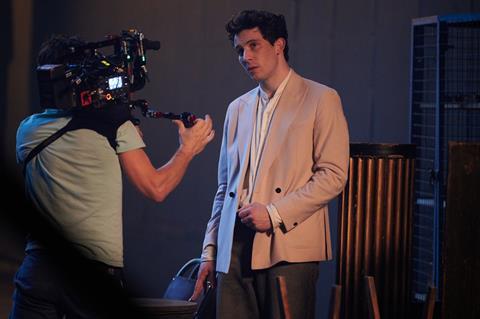 Tim Sidell (DOP) and Josh O'Connor (Romeo) filming Romeo & Juliet at the National Theatre. Photo by Rob Youngson