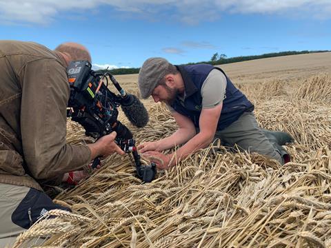 PD Charlie farmer Tom in destroyed wheat