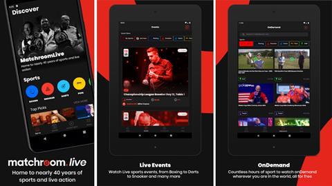Matchroom Live mobile app layouts