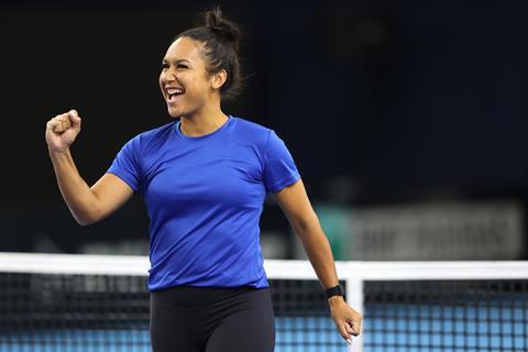 Tennis player Heather Watson celebrating
