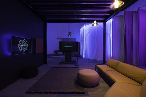 The client lounge at digital catapult and hammerhead's 'dimension', europe's most advanced volumetric and 3 d capture studio in london
