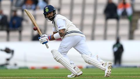 Virat Kohli plays one down the leg side during his unbeaten 44 on the second day of the ICC WTC Final in Southampton on Saturday