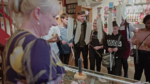 group at Condomerie in Amsterdam with saleswoman Gill