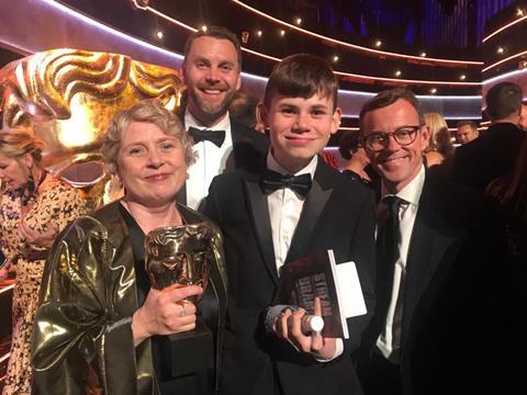 Andy with filmmaker Victoria Mappelbeck after collecting Little Dots first BAFTA - also the first BAFTA for a documentary made f