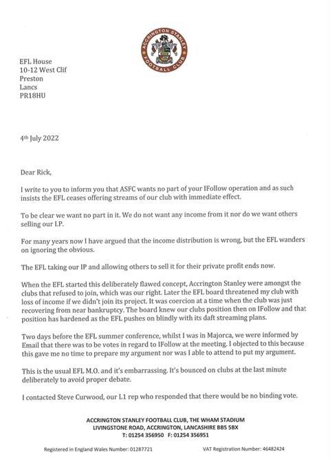 Andy Holt Accrington Stanley EFL iFollow letter (2)