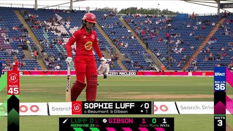 Sophie Beaumont walks off the pitch after getting a golden duck in the hundred