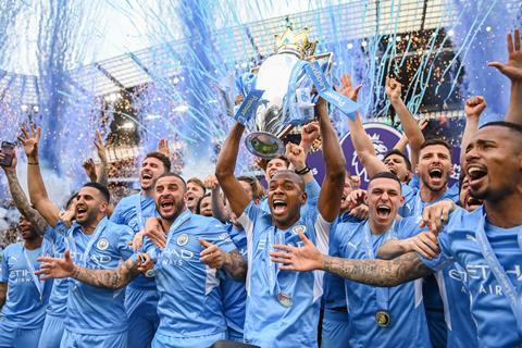 Last season’s champions Man City celebrate at Etihad Stadium on May 22nd 2022 via IMG Replay premier league football man city