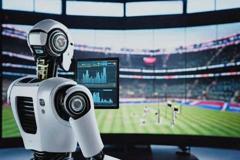 A robot generating stats during a sports events (AI generated)